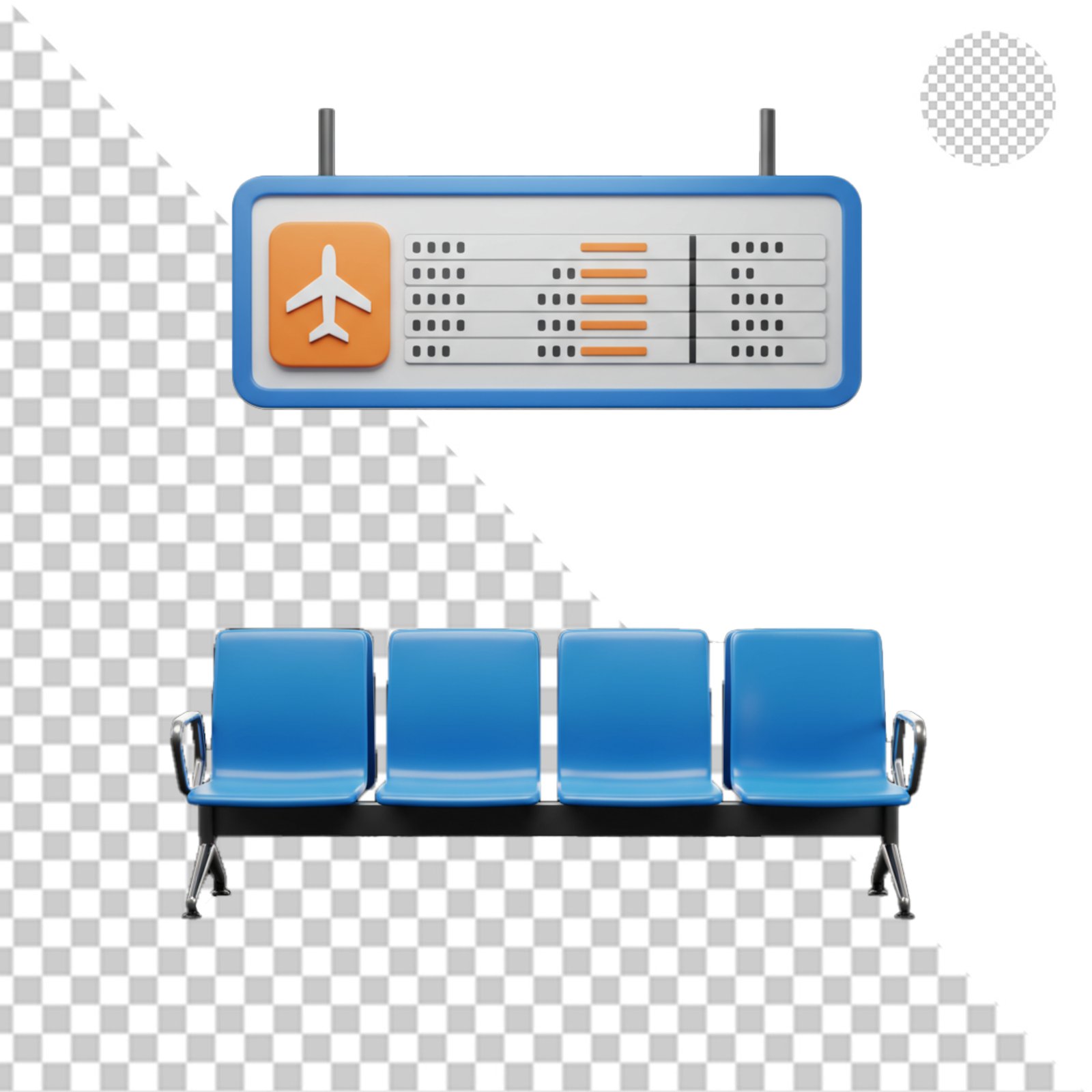 3D Airport Departure Board With Waiting Chairs Transparent PNG