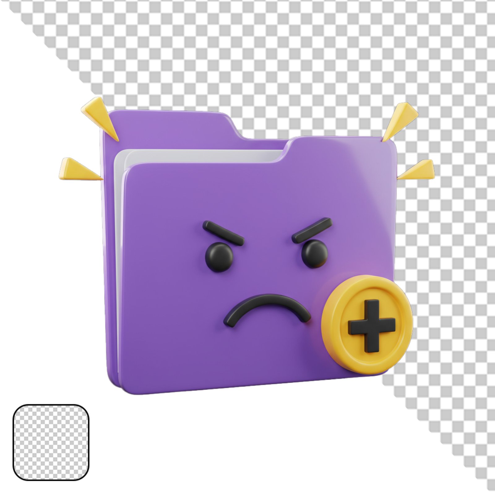 3D Angry Folder Icon With Plus Sign Transparent PNG