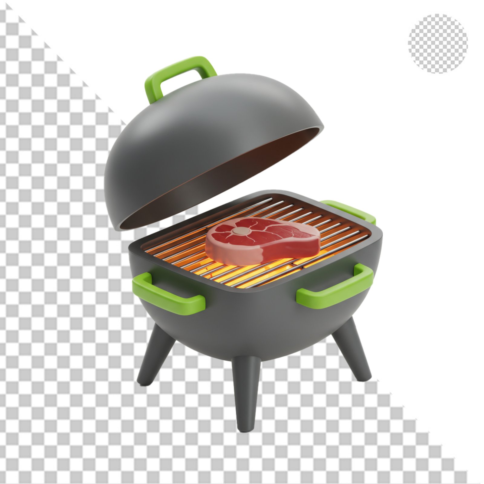 3D Barbecue Grill With Steak Isolated On Transparent Background