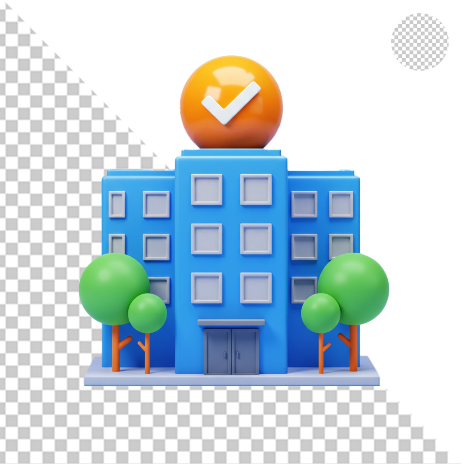 3D Business Building With Checkmark Icon Transparent PNG