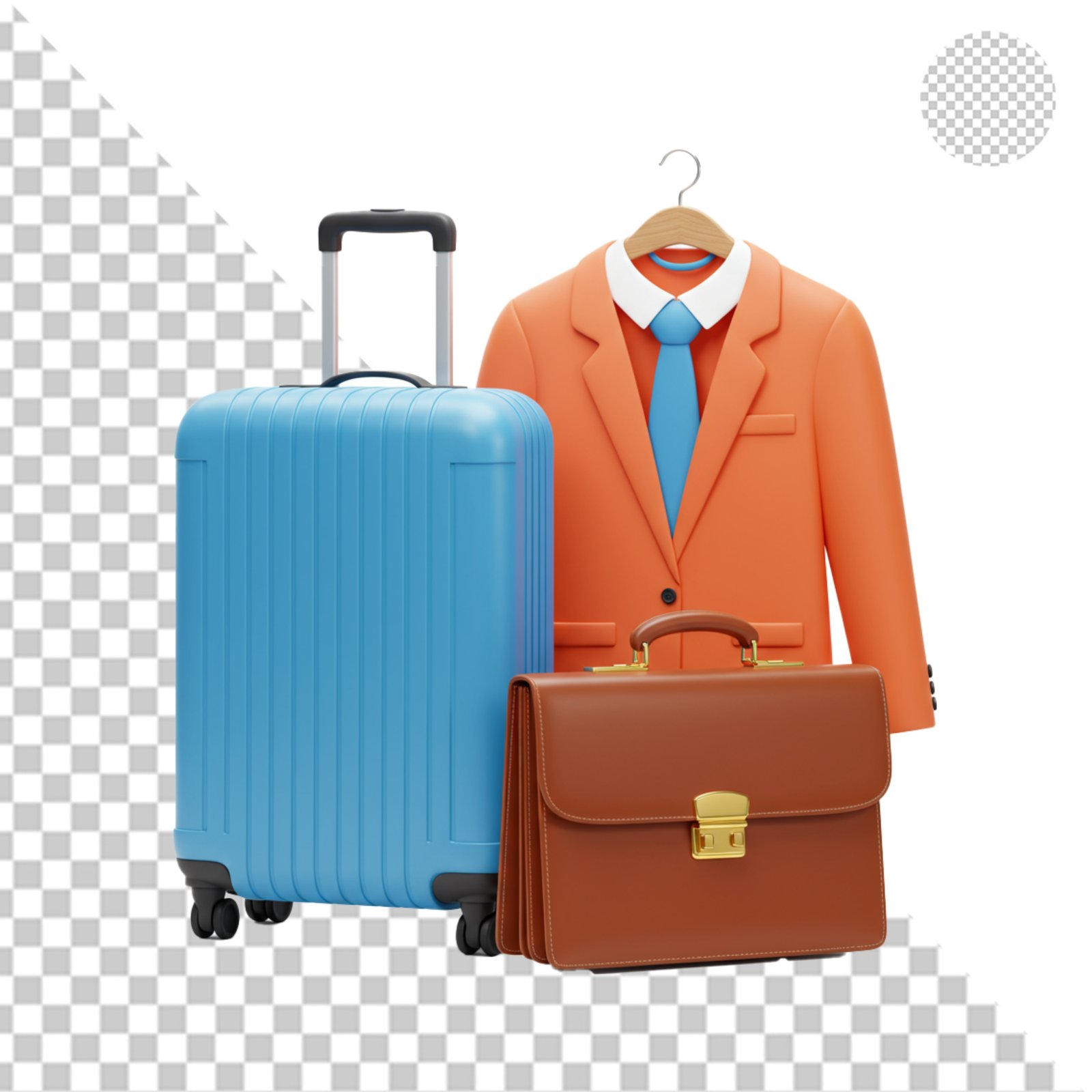 3D Business Travel Essentials Suitcase Briefcase Suit Transparent PNG