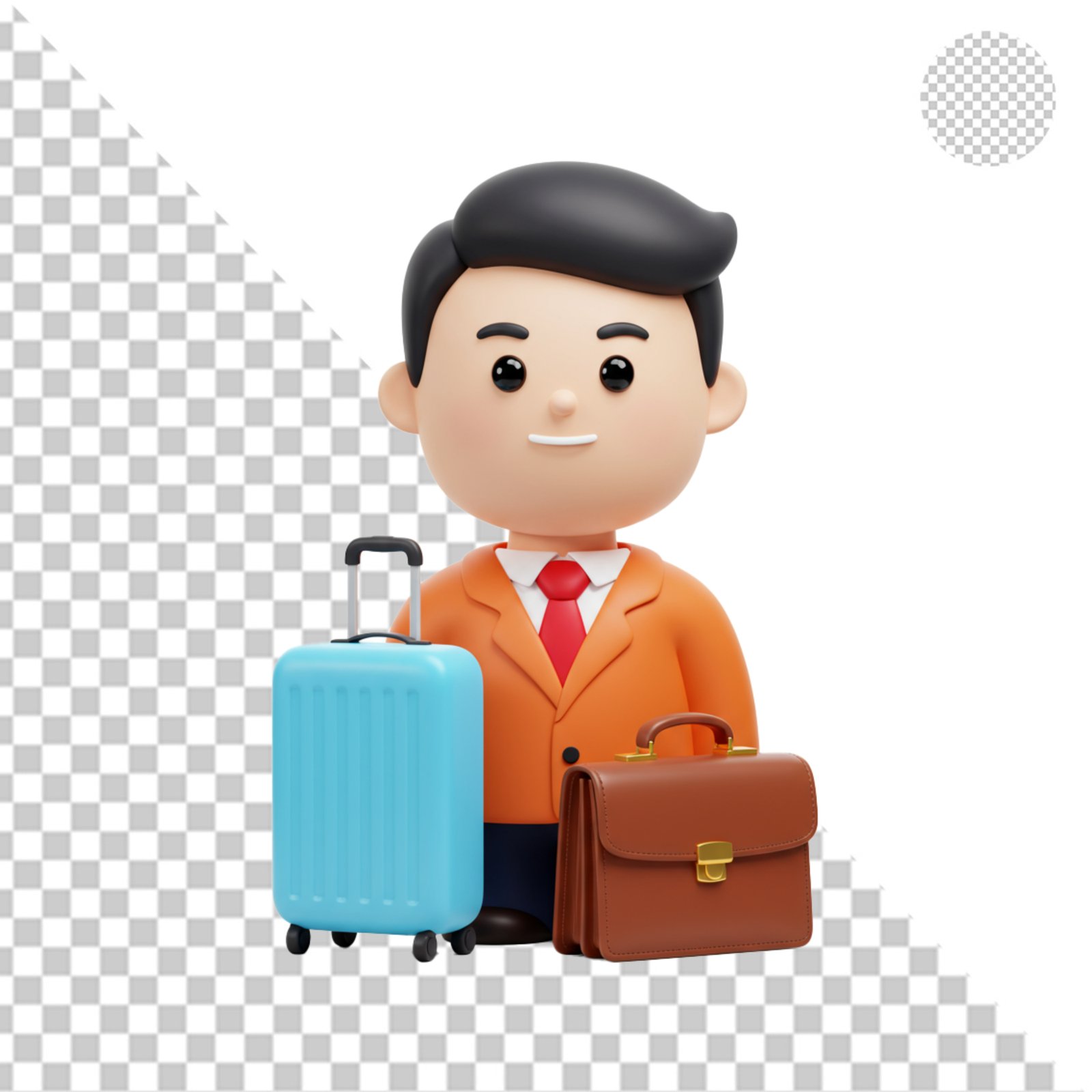 3D Businessman Character With Suitcase And Briefcase Transparent PNG