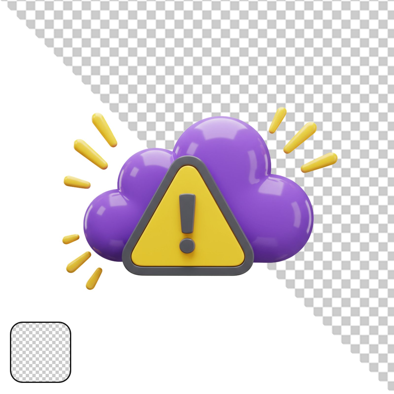 3D Cloud Warning Icon With Exclamation Mark Transparent PNG