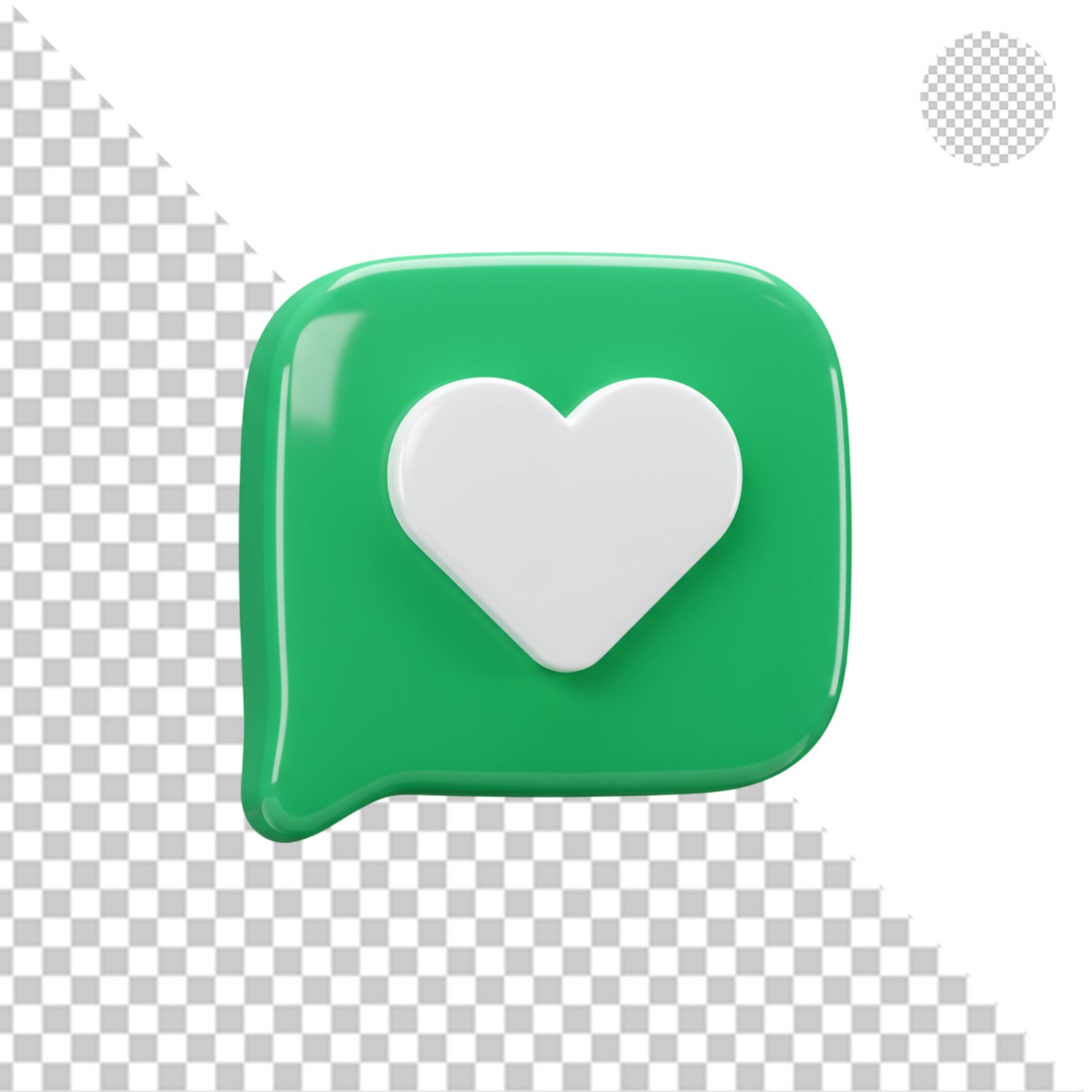 3D Green Speech Bubble With White Heart Like Icon Transparent PNG