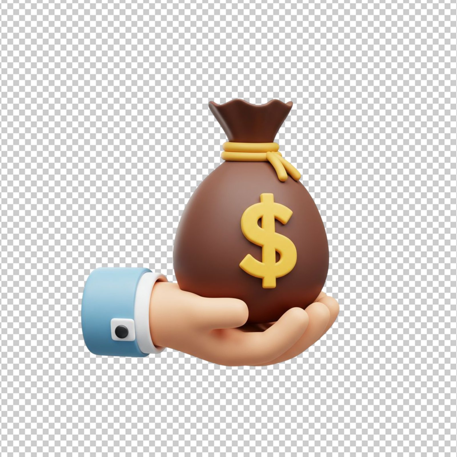 3D Hand Holding Money Bag With Dollar Sign Isolated Transparent PNG