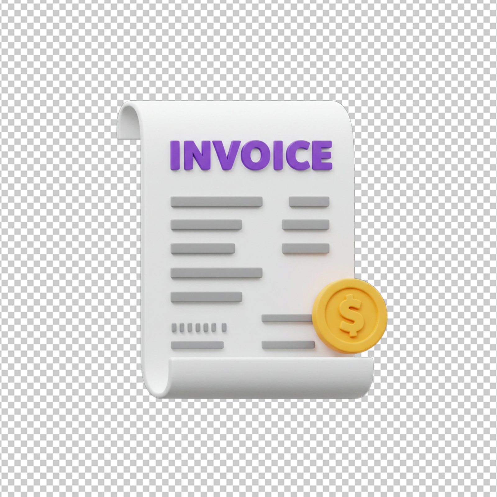 3D Invoice With Dollar Coin For Billing And Payments