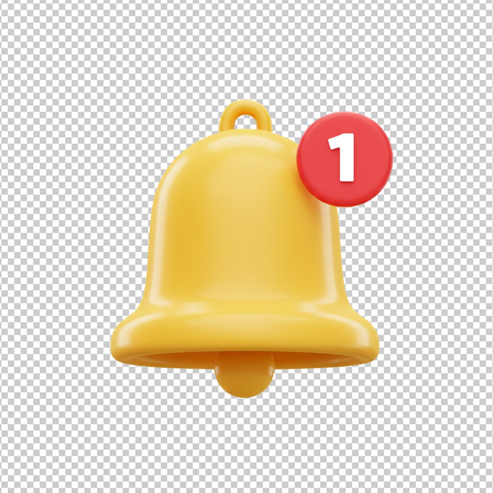3D Notification Bell Icon With One New Alert Badge PNG
