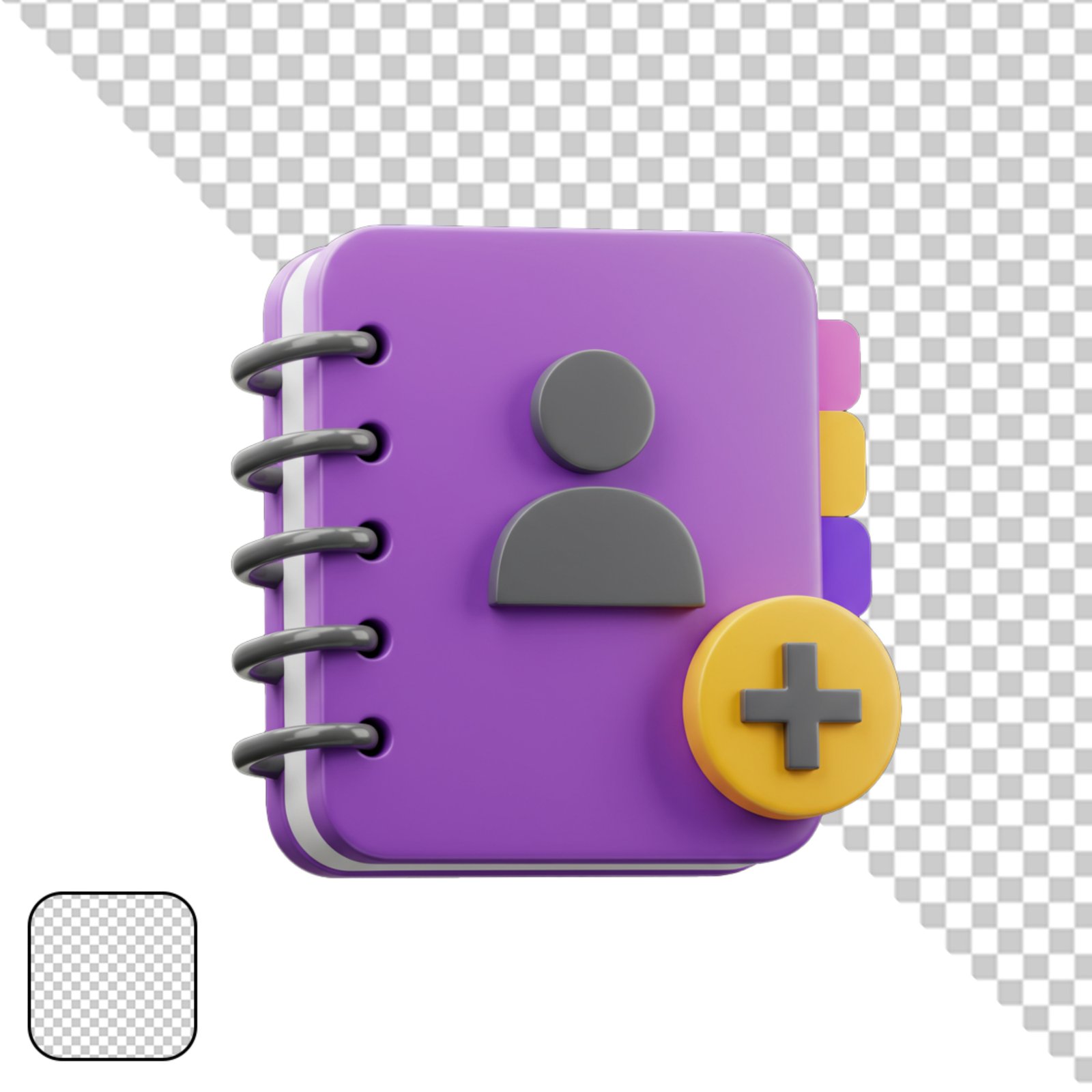 3D Purple Address Book Icon With Add Contact Plus Sign Transparent PNG