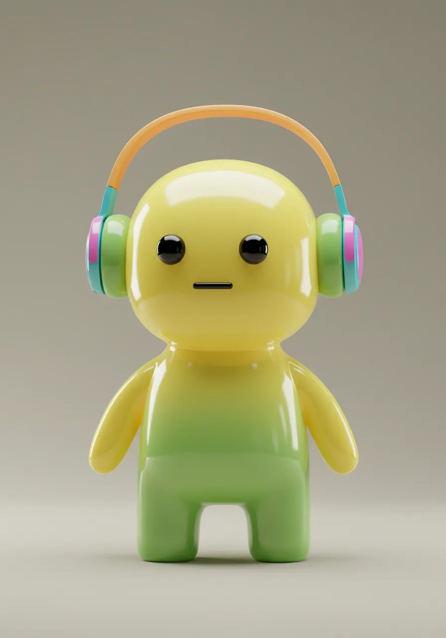3D Rendering Of A Cute Character With Headphones