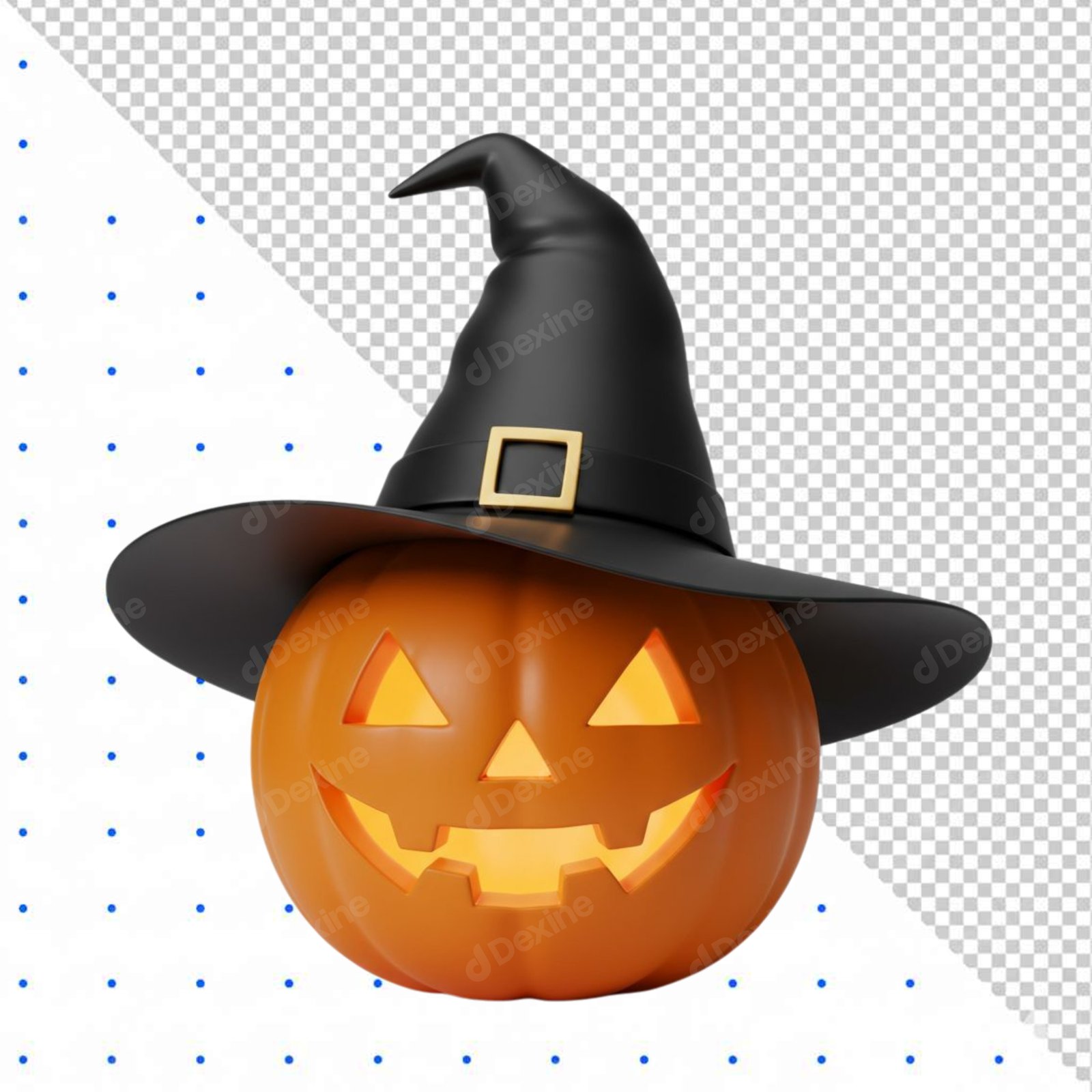 3D Smiling Jack O Lantern Witch Hat Isolated PNG Transparent Background