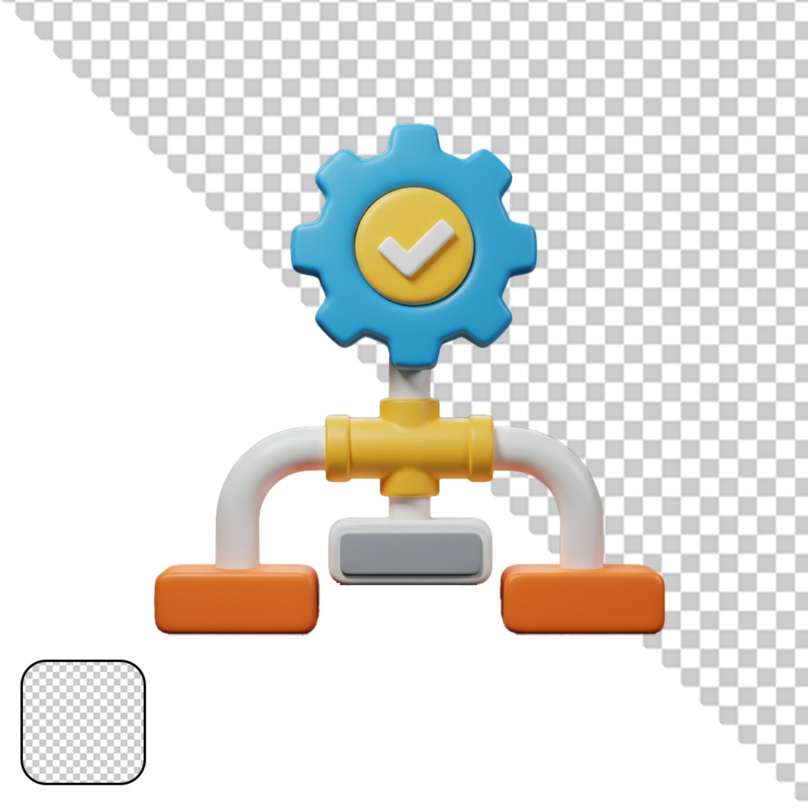 3D System Processing Gear Icon With Checkmark Transparent PNG
