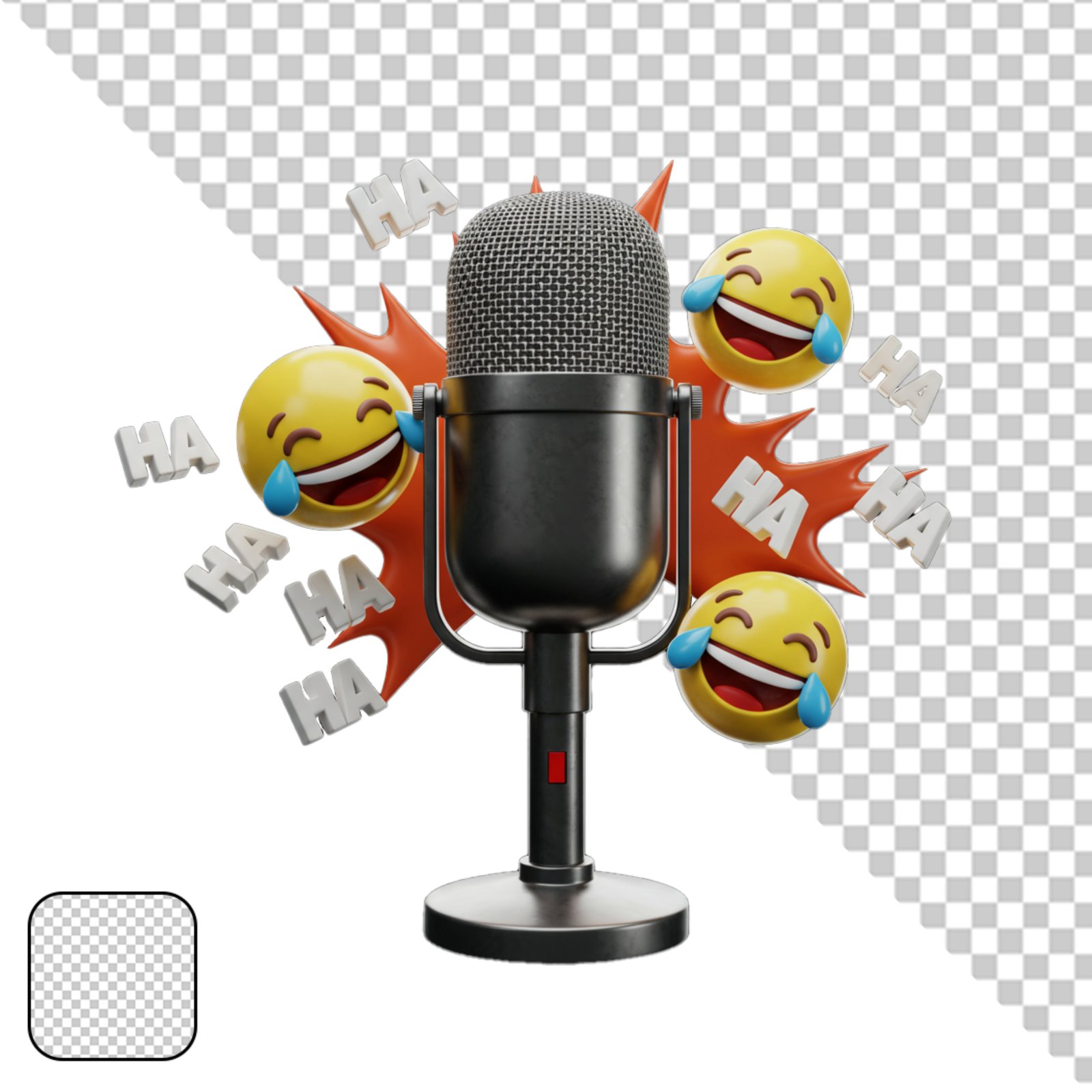 3D Vintage Microphone With Laughing Emojis And HA Text Transparent PNG