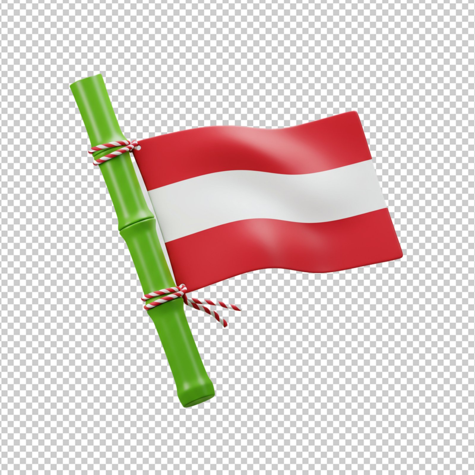 3D Waving Austrian Flag On Bamboo Stick Transparent PNG
