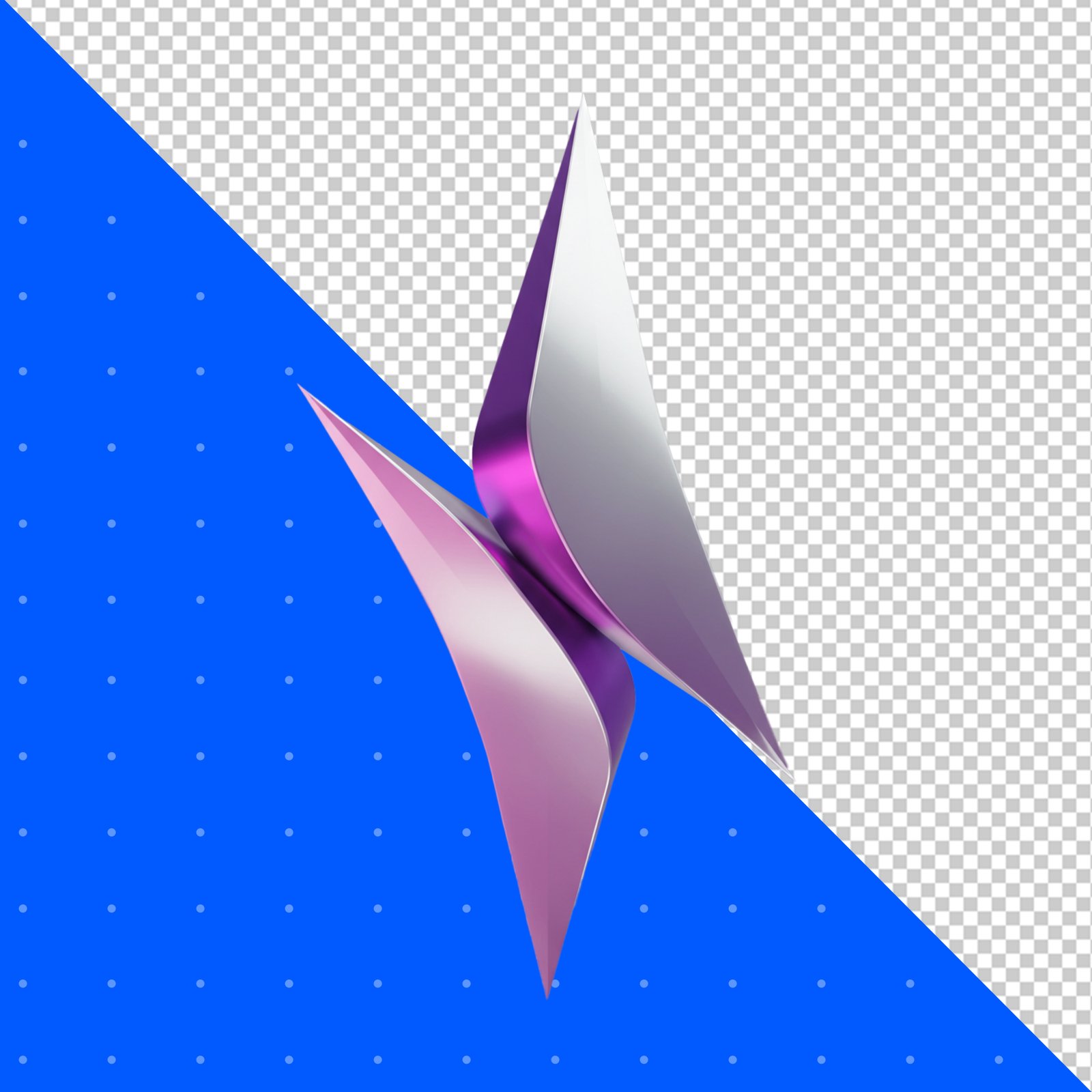 Abstract 3D Lightning Bolt Shape In Purple And Silver PNG Transparent Background