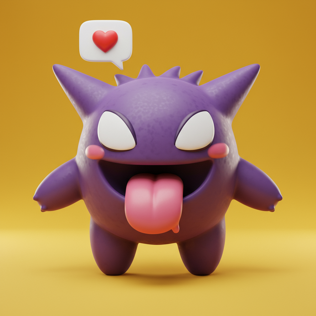 Adorable 3D Purple Cartoon Monster With Heart Icon And Playful Expression