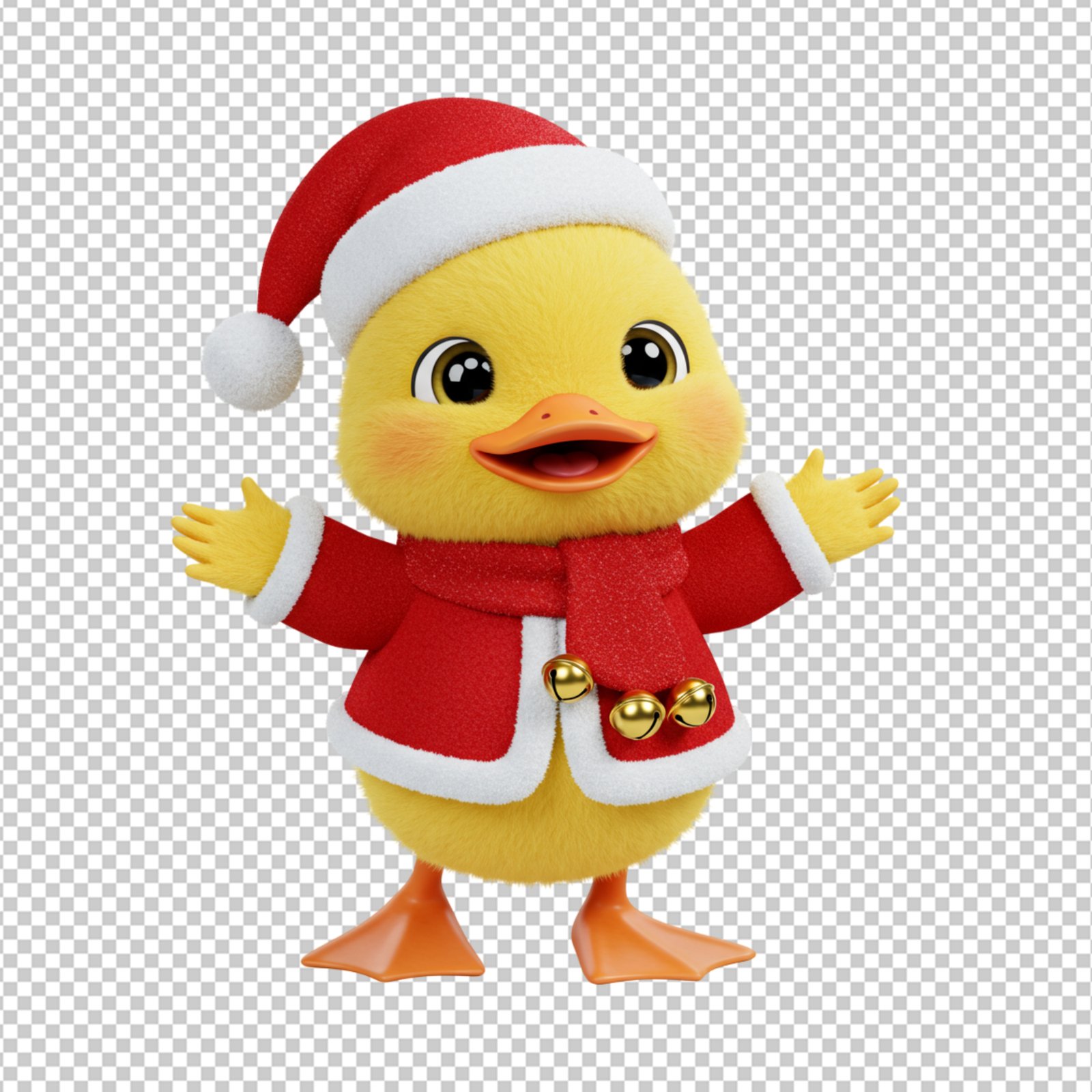 Adorable Christmas Duck Character Wearing Santa Hat And Scarf PNG