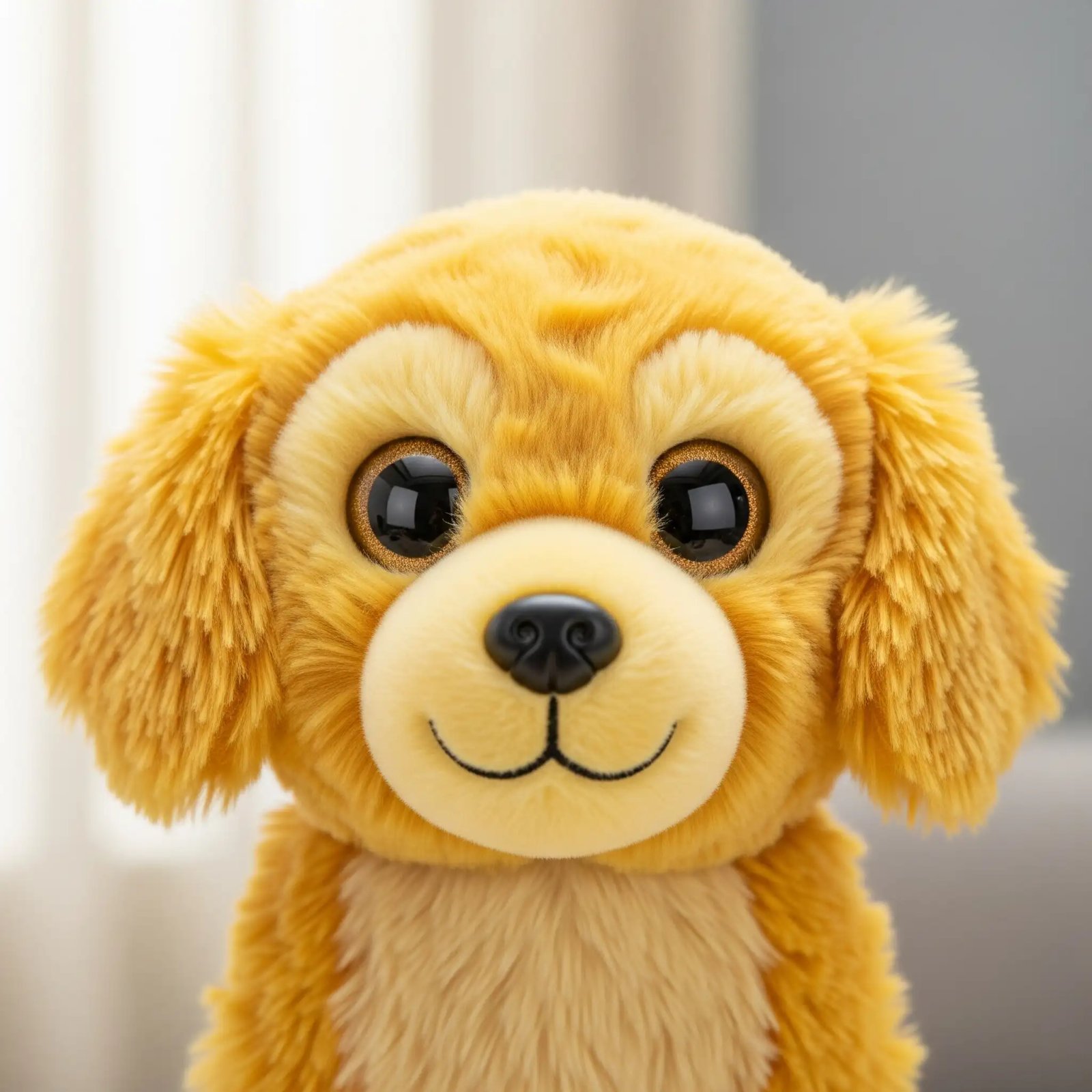 Adorable Fluffy Golden Retriever Plush Toy Close Up