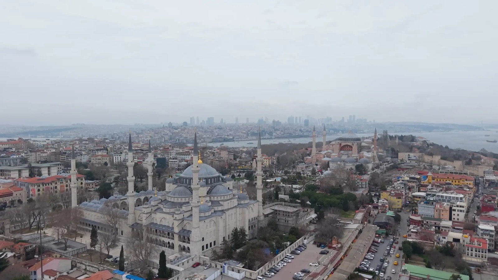 Aerial View Of The Blue Mosque And Hagia Sophia