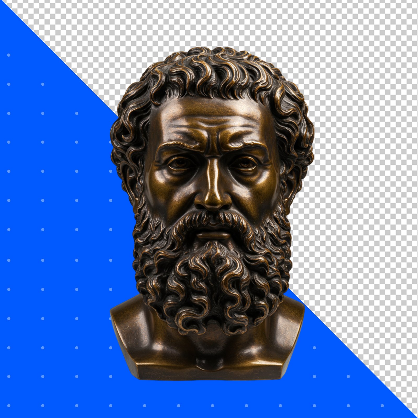 Ancient Greek Roman Bronze Bust Sculpture Cutout With Transparent Background