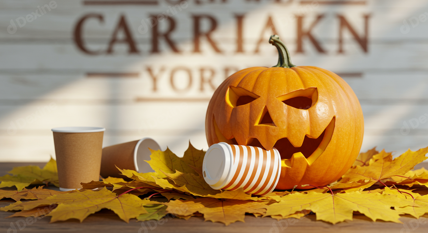 Autumn Coffee Break With Halloween Pumpkin Decoration