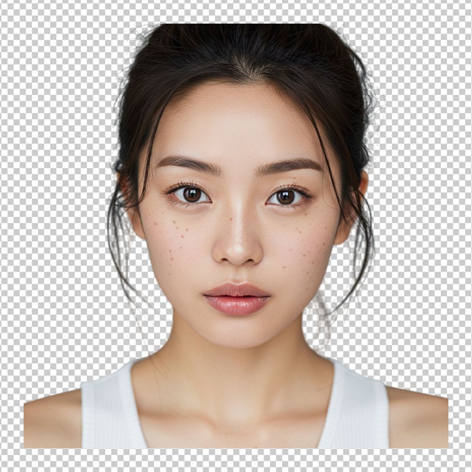 Beautiful Asian Female Headshot Cutout With Freckles And Transparent Background