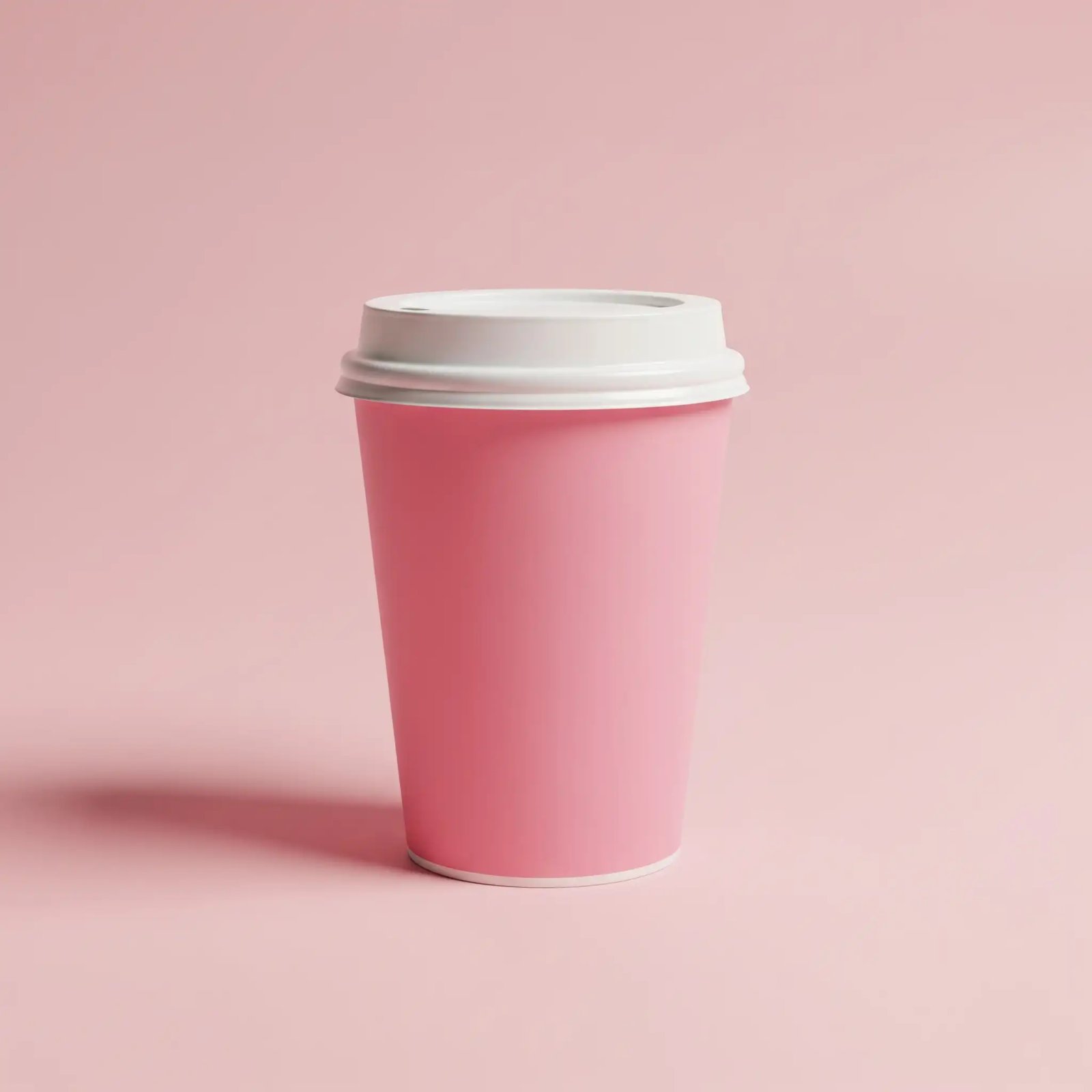 Blank Pink Disposable Coffee Cup Mockup On Pink Background