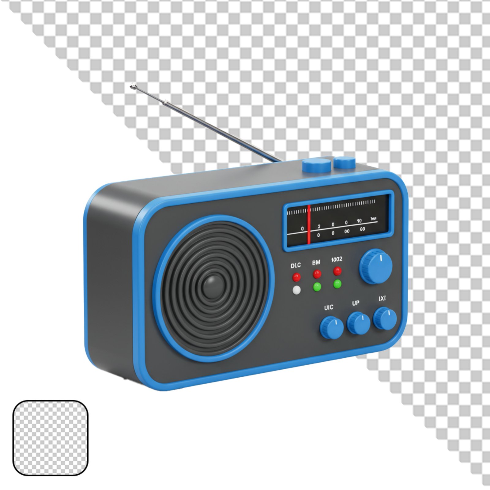 Blue And Gray Modern Portable Radio 3D Render Isolated Transparent PNG