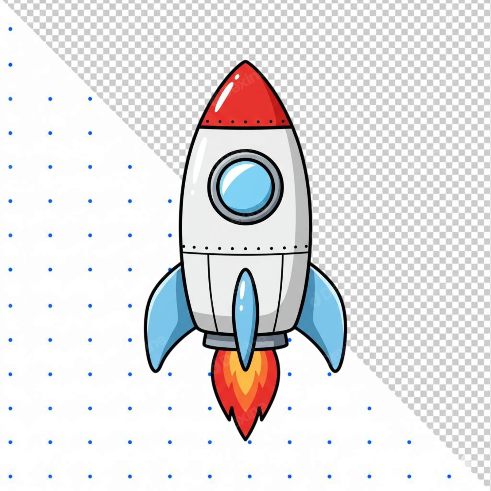 Cartoon Rocket Launching With Flames Transparent PNG For Design
