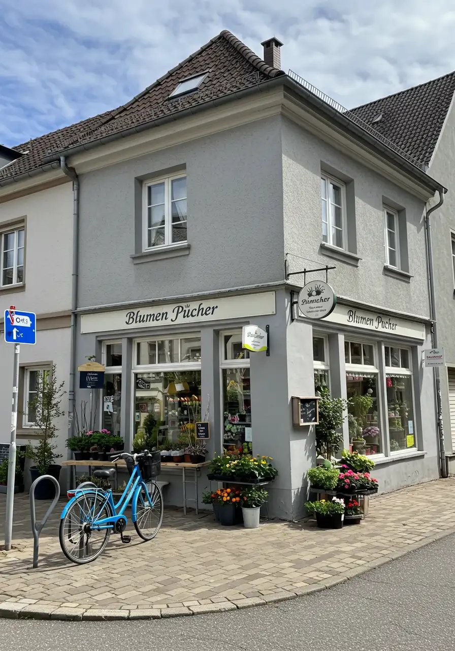 Charming Corner Flower Shop With Bicycle On European Street