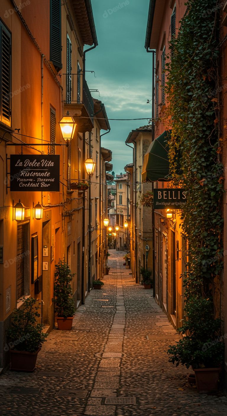 Charming Old European Alleyway Illuminated At Twilight