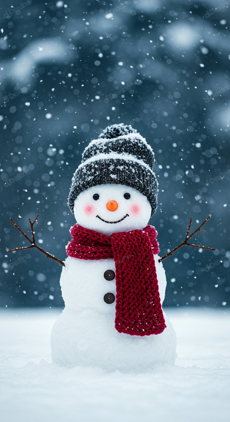 Cheerful Snowman In Winter Wonderland With A Festive Season Vibe