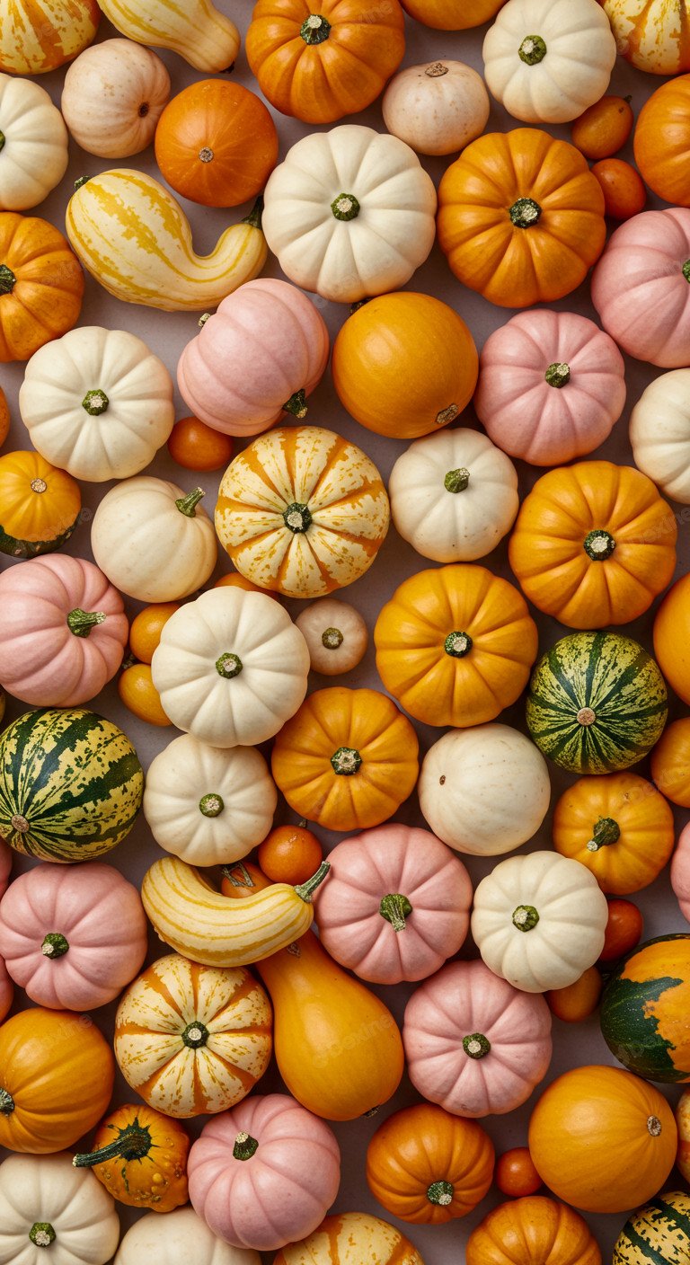 Colorful Autumn Pumpkins And Gourds With A Festive Season Vibe