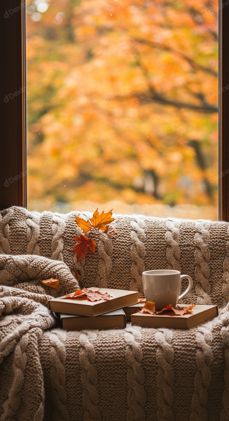 Cozy Autumn Window With Books And Coffee Embracing Festive Season Vibe
