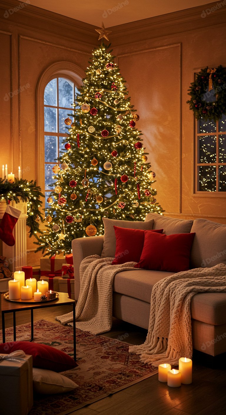 Cozy Christmas Living Room With Festive Season Vibe And Glowing Tree