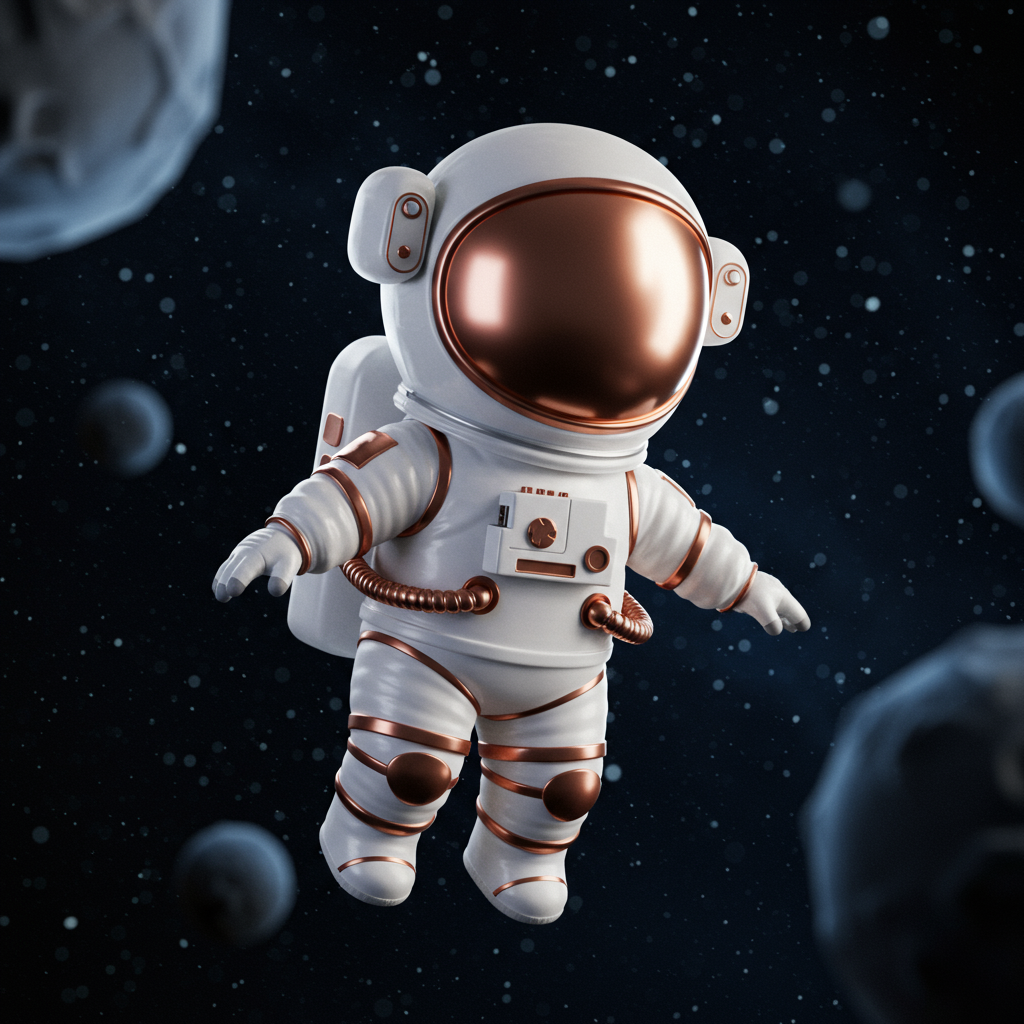 Cute 3D Cartoon Astronaut Floating In Deep Space