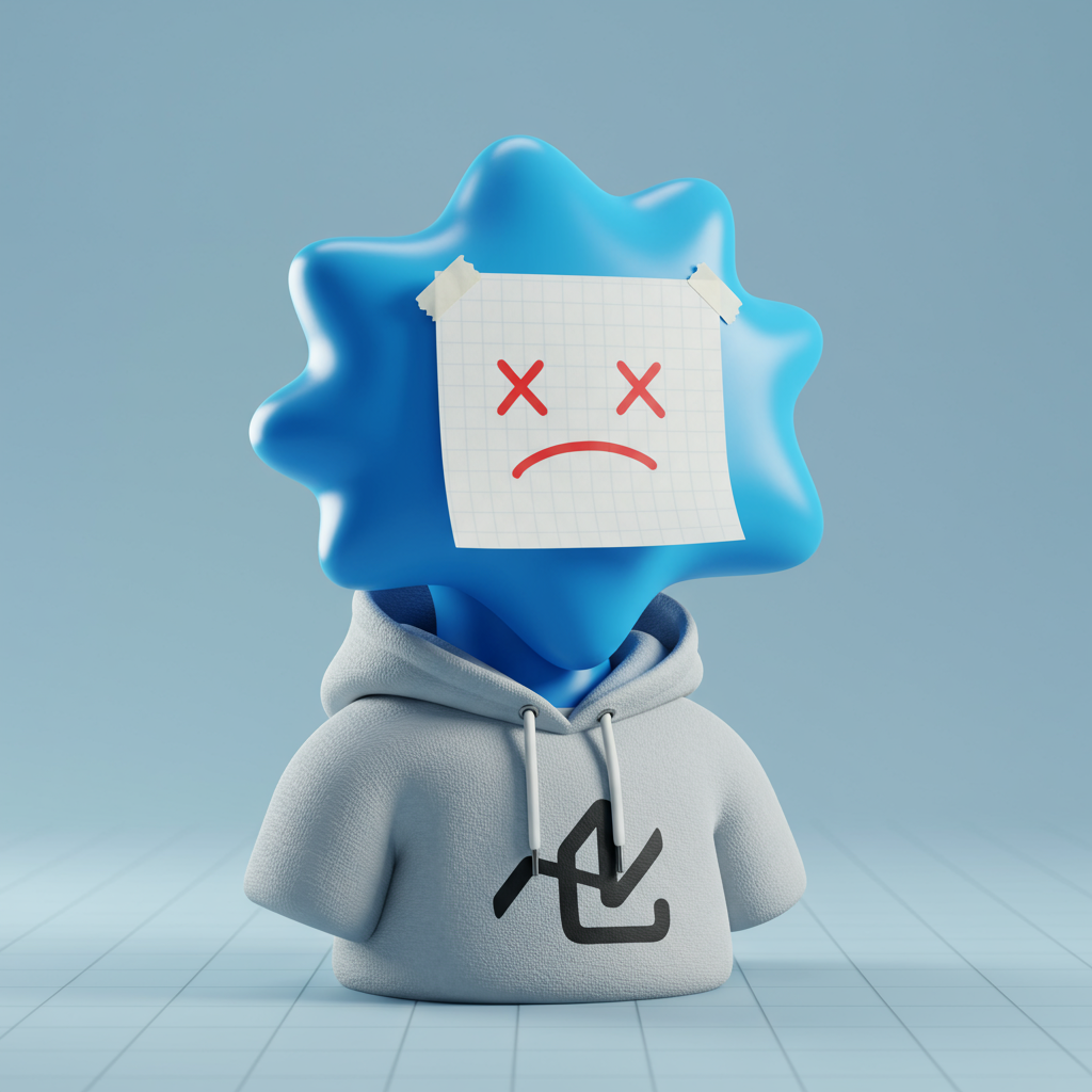 Cute 3D Cartoon Character With Error Note On Face