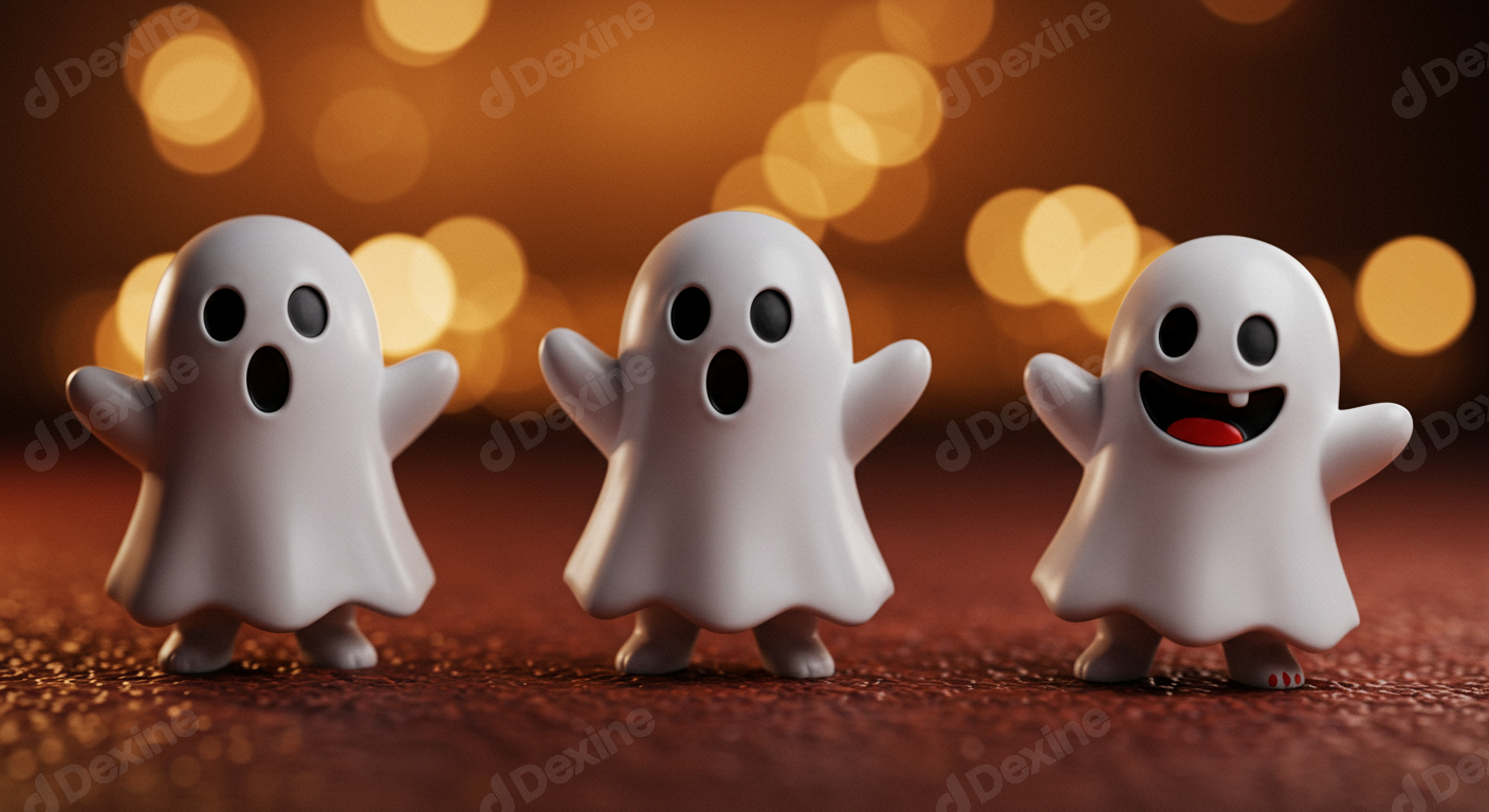Cute 3D Cartoon Ghosts With Festive Halloween Bokeh Background