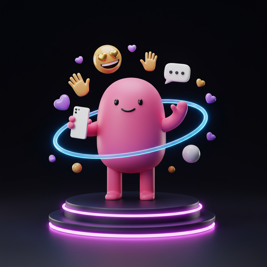 Cute 3D Character Engaging With Social Media And Smartphone