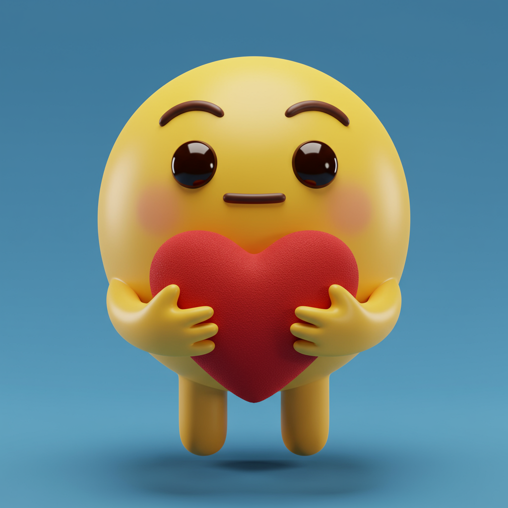 Cute 3D Emoji Character Holding Red Heart On Blue Background