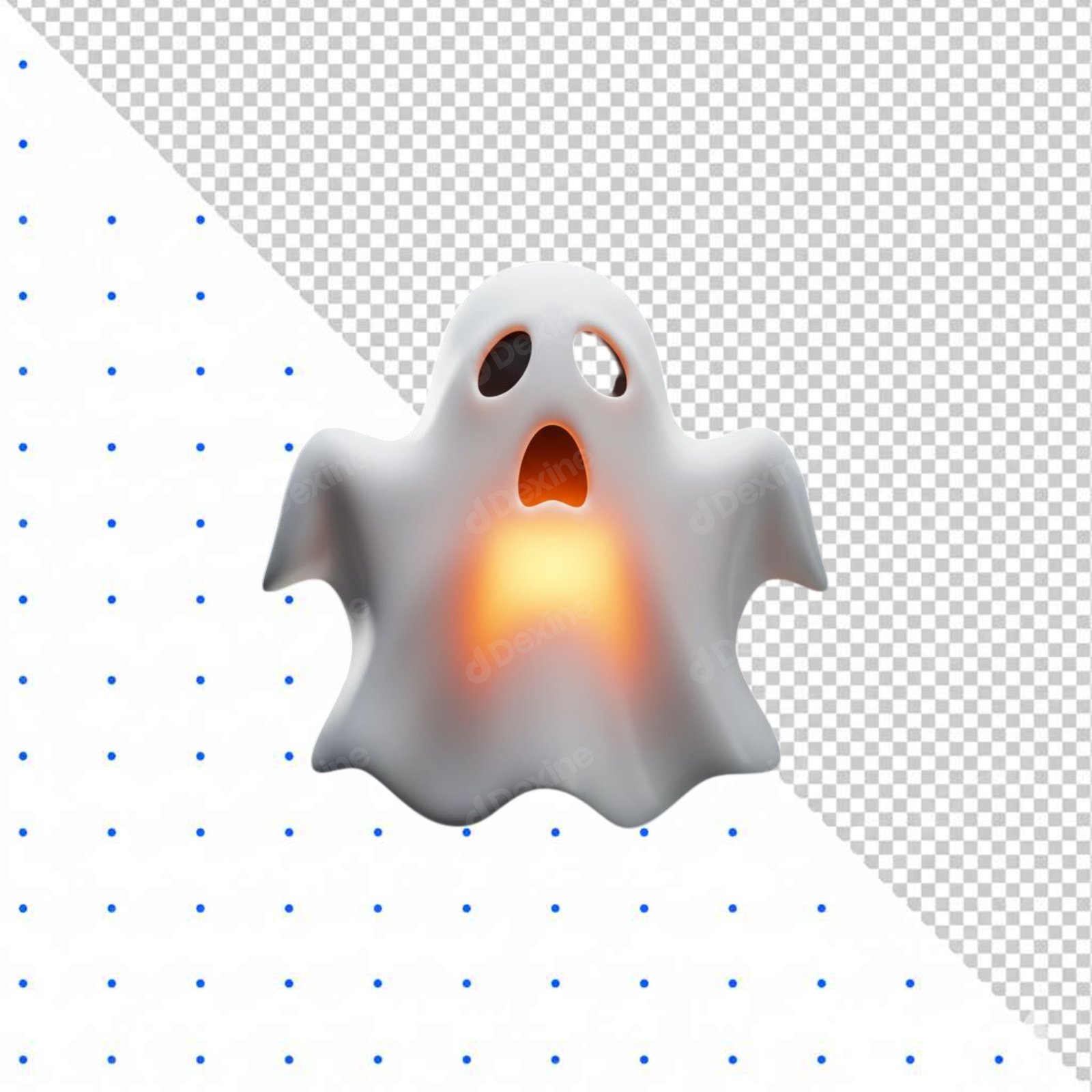Cute 3D Glowing Ghost Halloween Cutout With Transparent Background