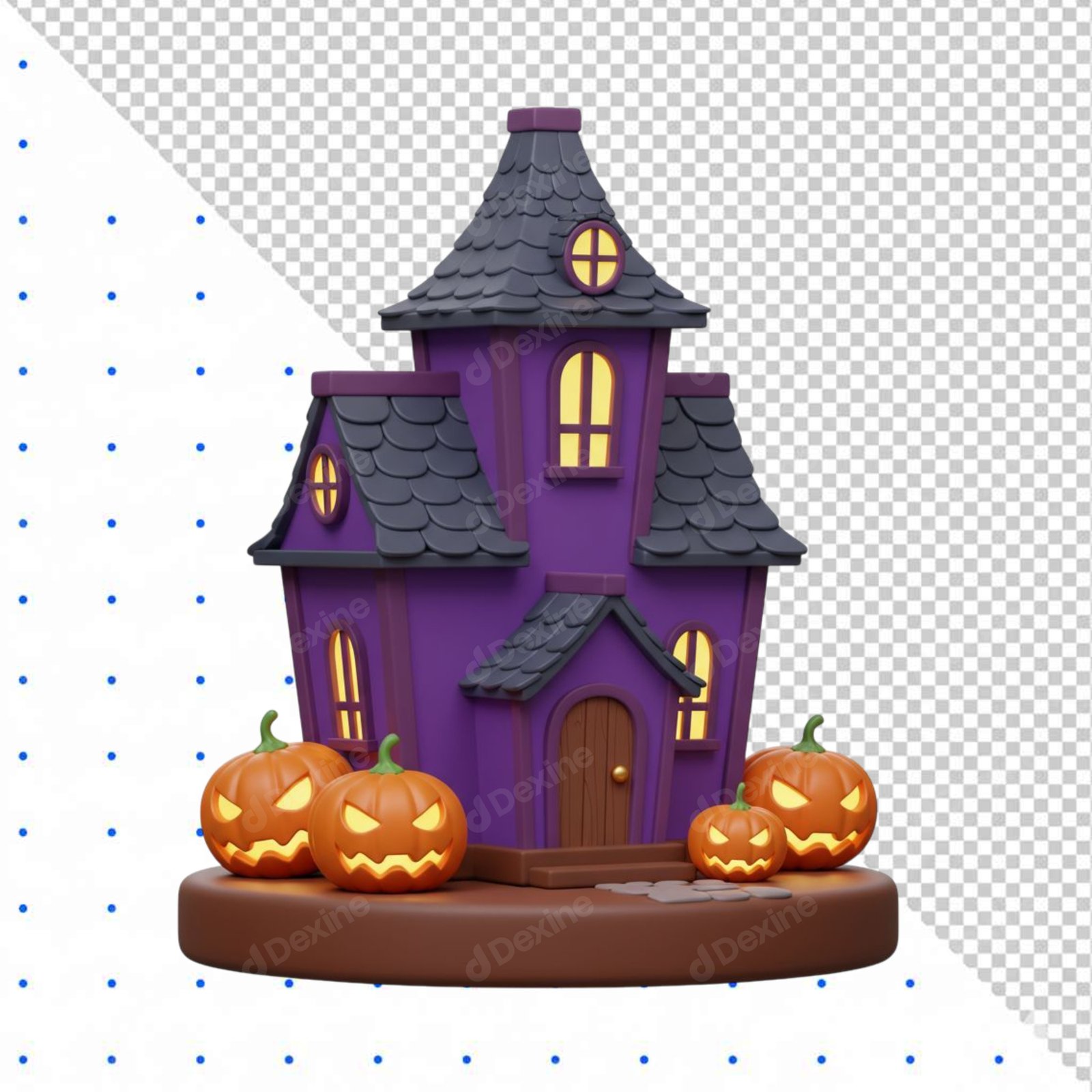 Cute 3D Halloween Haunted House Cutout With Jack O Lanterns Transparent Background