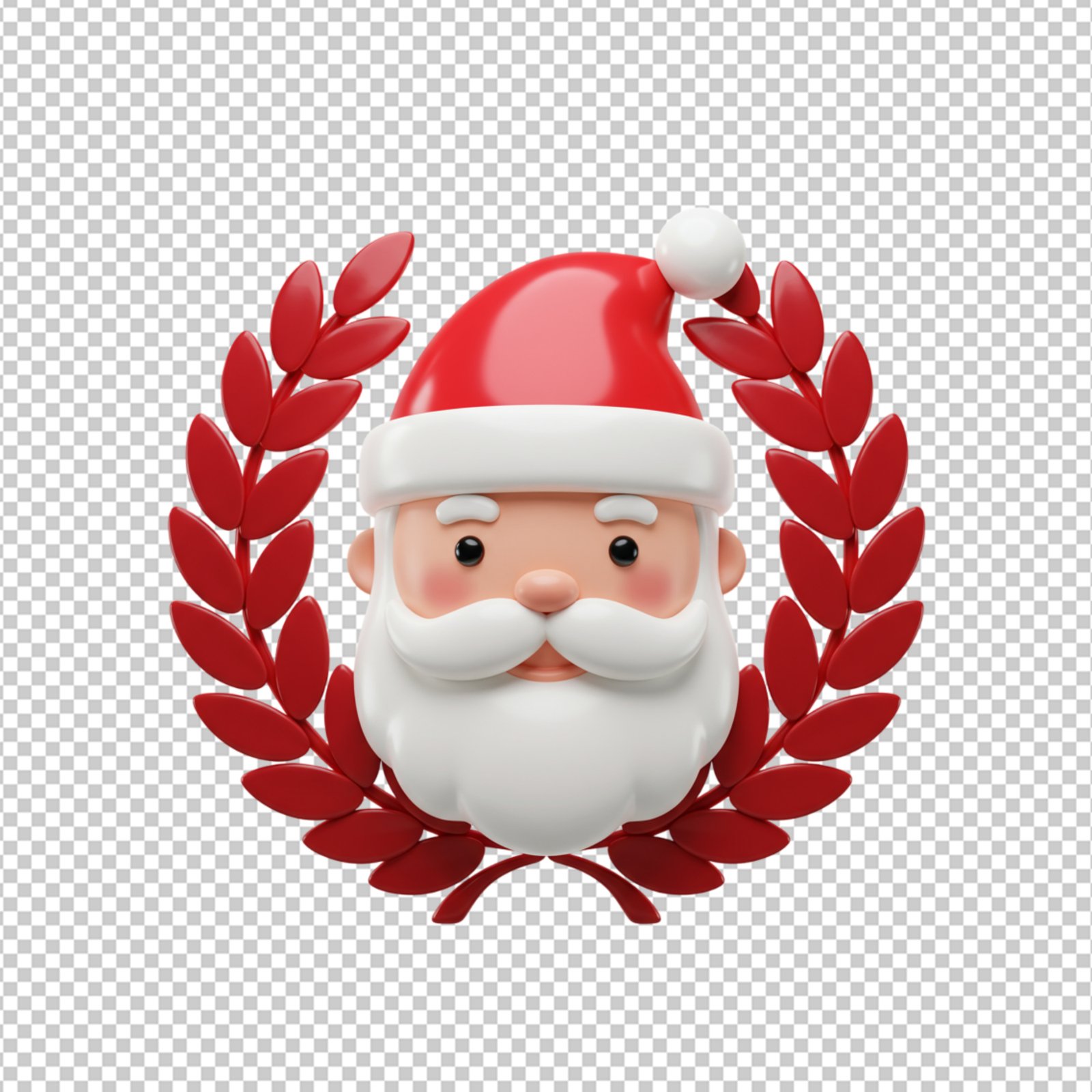 Cute 3D Santa Claus Head With Red Laurel Wreath Transparent PNG