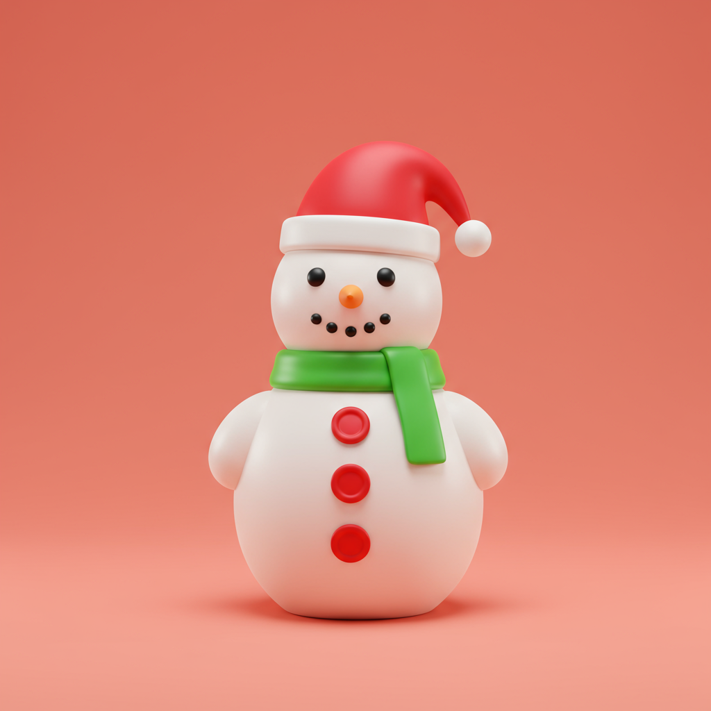 Cute 3D Snowman Character With Christmas Hat And Scarf