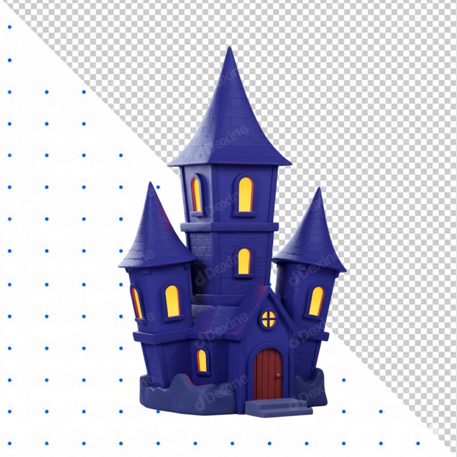 Cute 3D Spooky Haunted Castle Cutout With Glowing Windows PNG