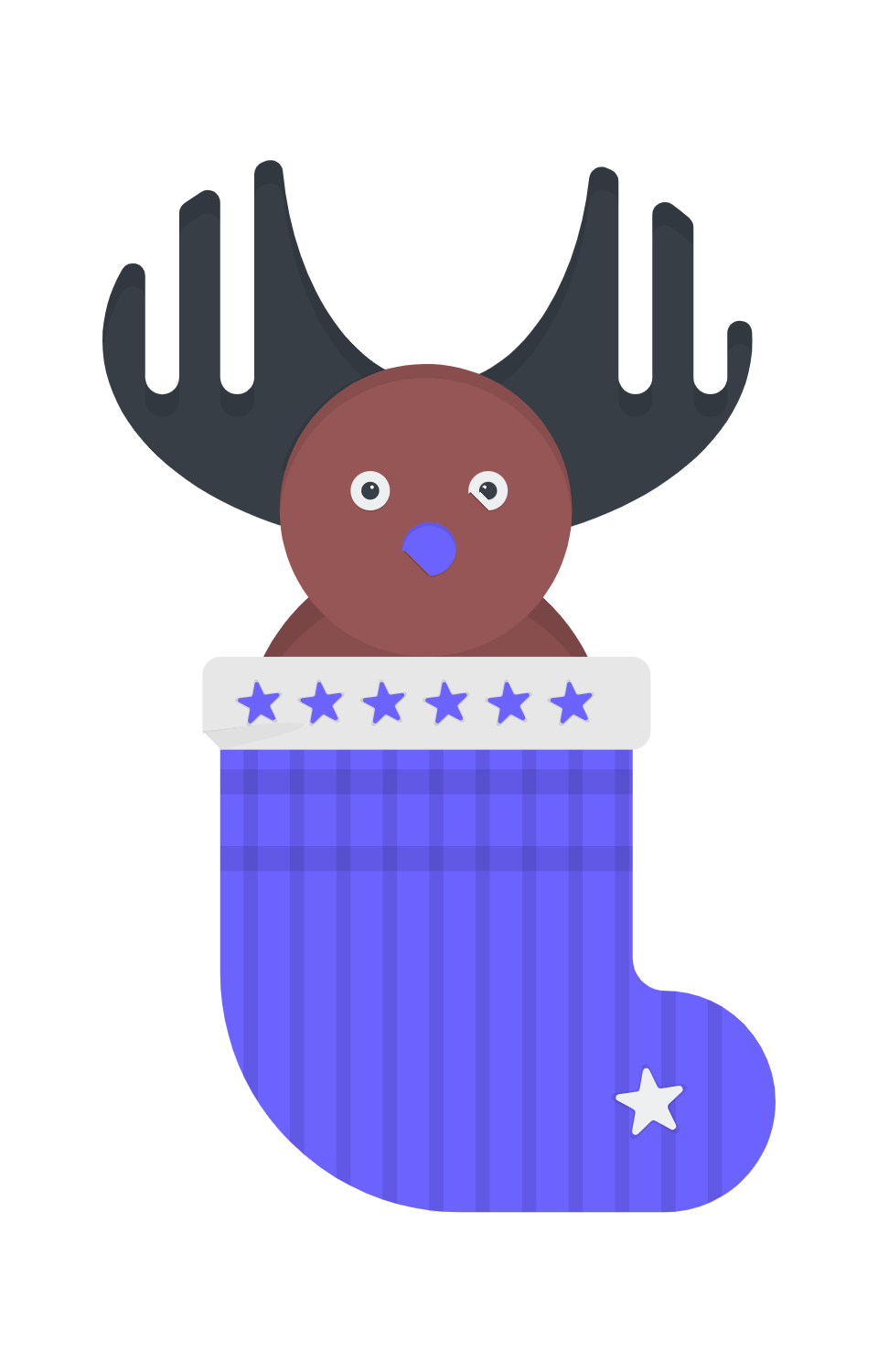 Cute Flat Reindeer In Christmas Stocking Holiday Illustration