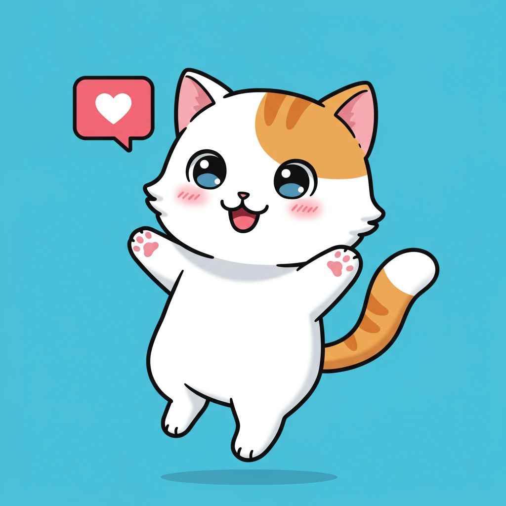 Cute Happy Cartoon Cat With Heart Like Icon Illustration