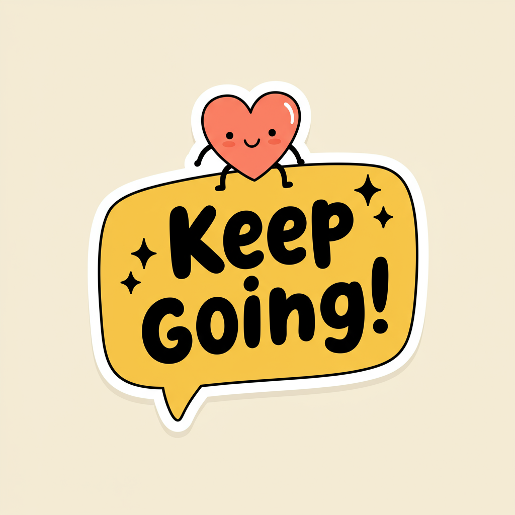 Cute Motivational Keep Going Sticker With Happy Cartoon Heart