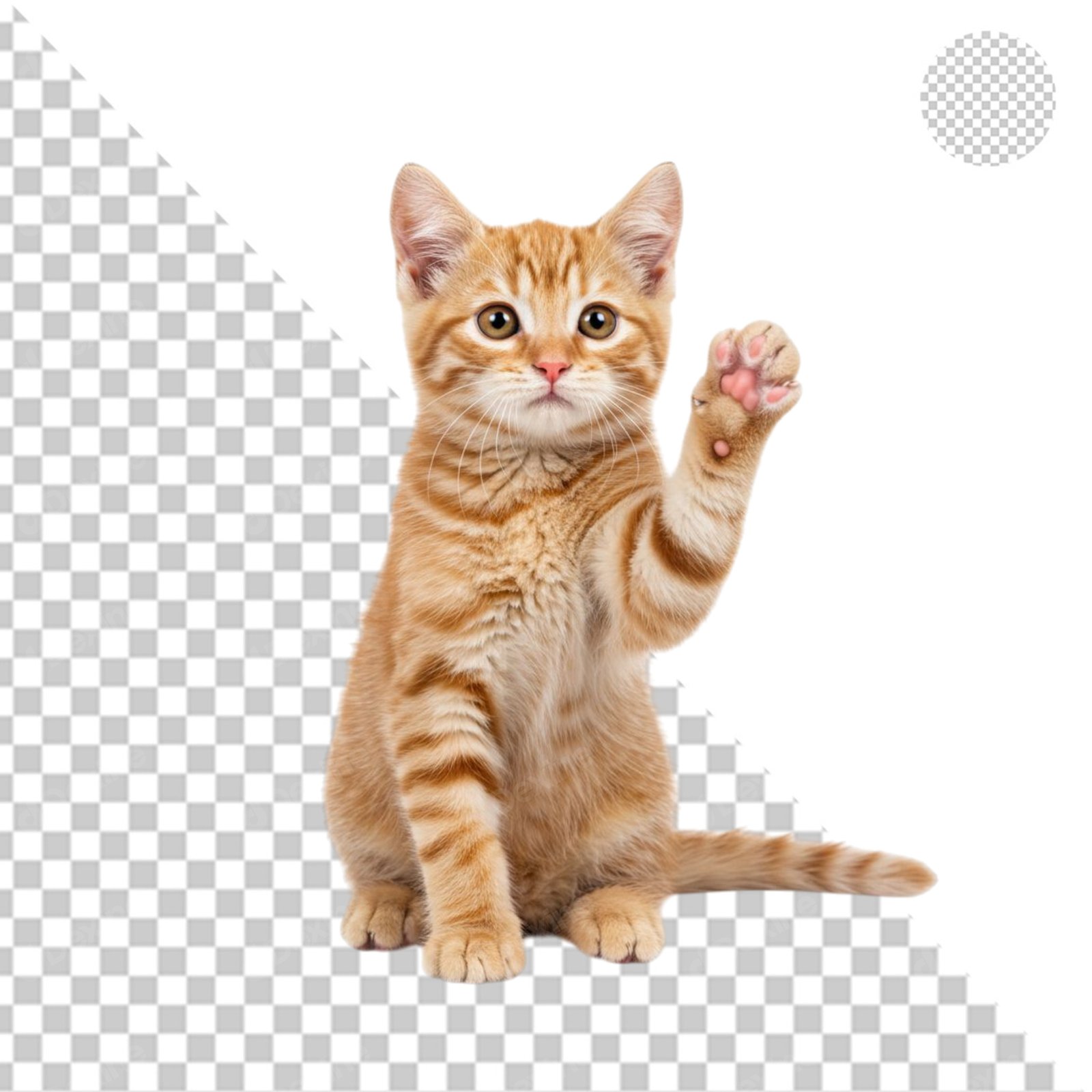 Cute Orange Tabby Kitten Raising Paw Isolated Transparent PNG