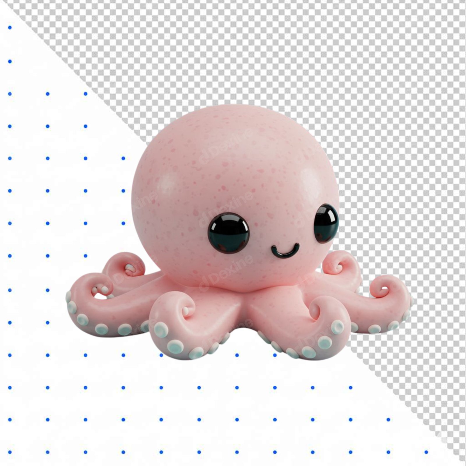 Cute Pink 3D Octopus Character Isolated On Transparent Background