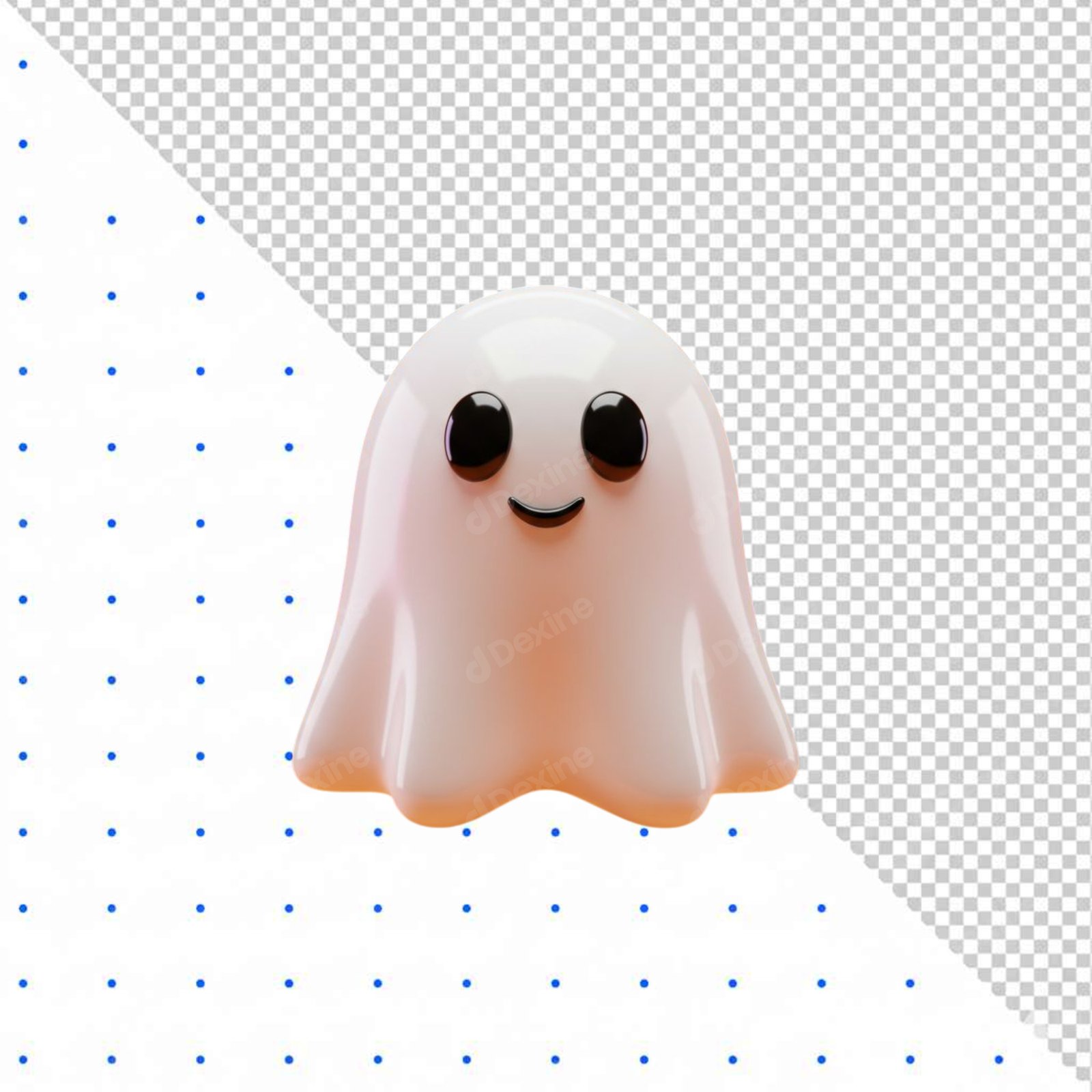 Cute Smiling 3D Ghost PNG Sticker Isolated On Transparent Background